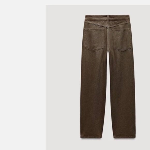 NWT Zara Jeans Denim The Tailored Barrel Pants Signature Brown Khaki  SZ-10 - Picture 5 of 10